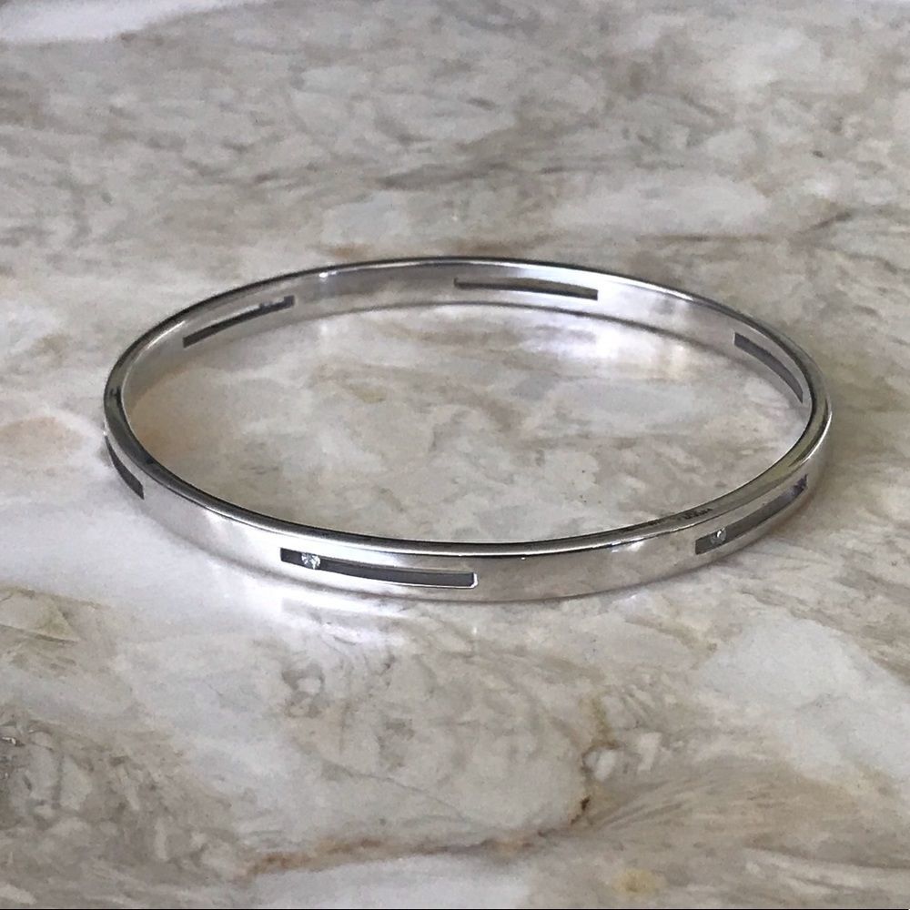 925 Sterling & Diamonds Solid Matching Bangle & Ring Set - Picture 3 of 11